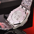 Luxury Men’s Crystal-Set Quartz Watch – Stainless Steel Edition