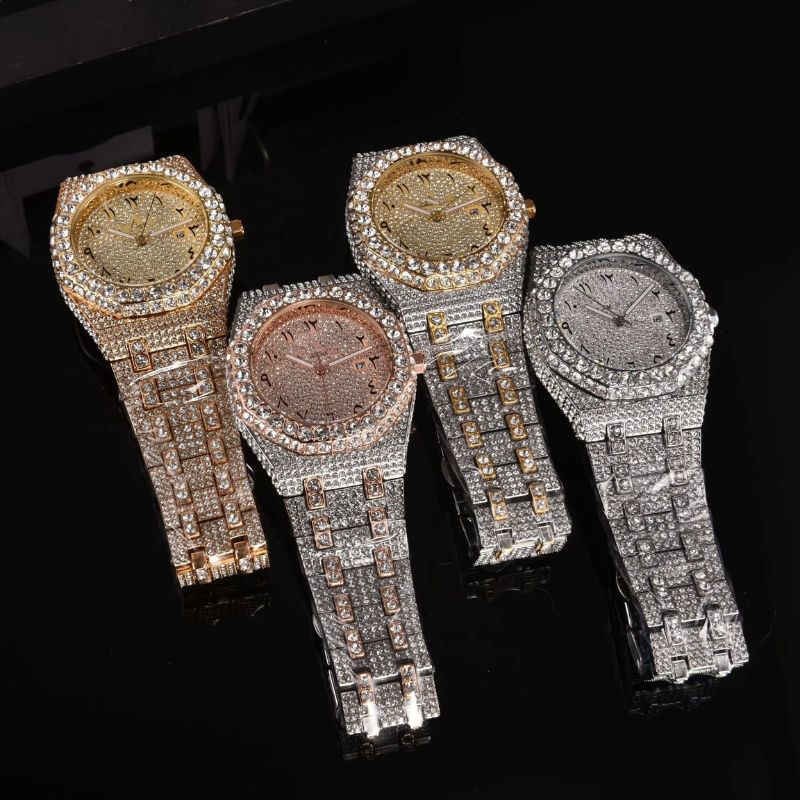 Luxury Men’s Crystal-Set Quartz Watch – Stainless Steel Edition