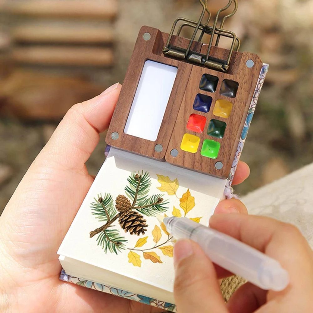 Mini Wooden Watercolor Palette