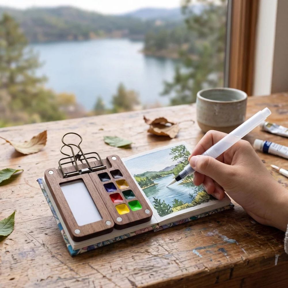 Mini Wooden Watercolor Palette