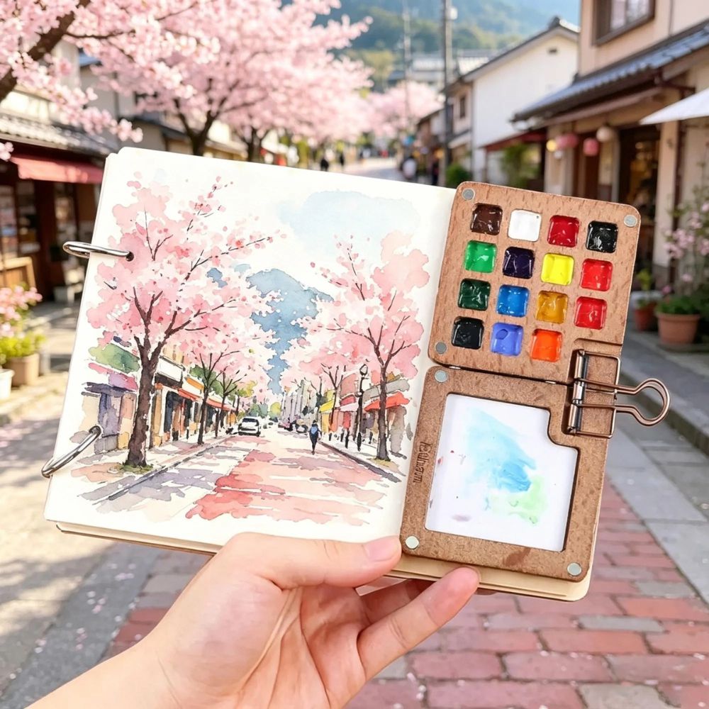 Mini Wooden Watercolor Palette